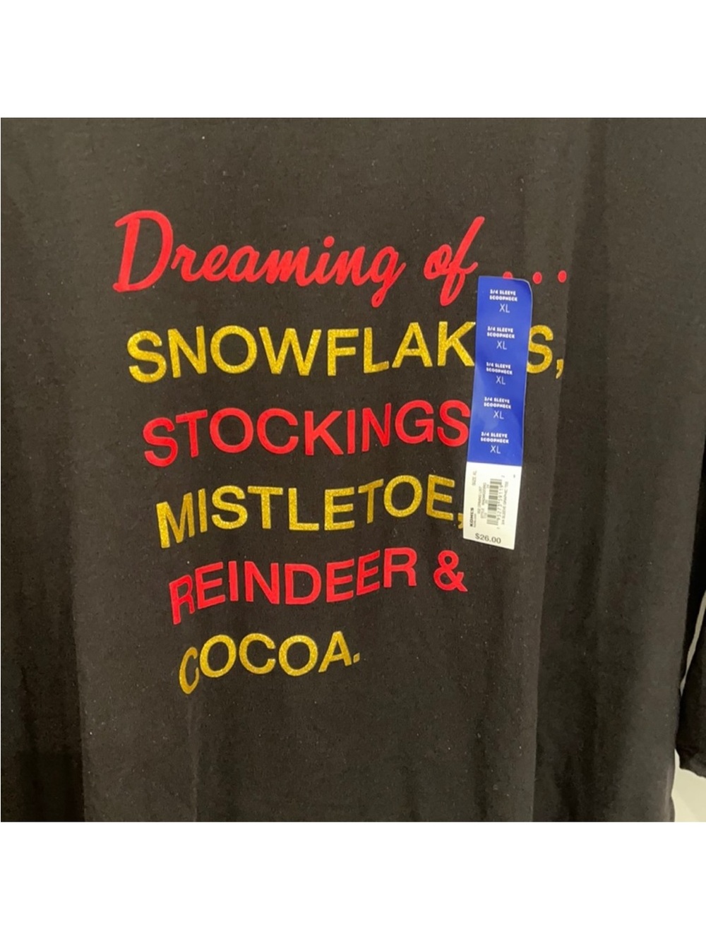 Apt. 9 Black Short-Sleeve Tee with Red & Gold Holiday Words